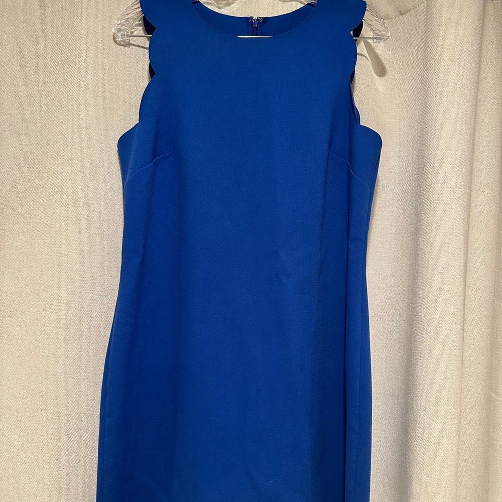 J. Crew Blue Scalloped Trim Sleeveless Dress